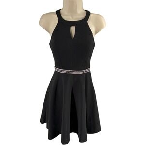 Emerald Sundae Black Halter Keyhole Rhinestone Waist Fit Flare Dress Juniors XS